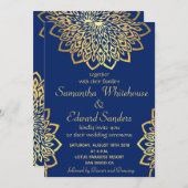 Gold Navy Blue Mandala Hochzeitseinladung Einladung (Vorne/Hinten)