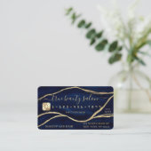 Gold Navy Blue Marble Signature Script Kreditkarte Visitenkarte (Stehend Vorderseite)
