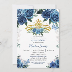 Gold & Navy Blue Mexican Mis Quince Einladung