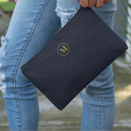 Gold Navy Blue | Minimalistisch Modernes Mit Monog Zubehörtasche