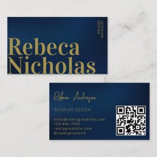 Gold Navy Blue Minimalistischer beruflicher qr-C Visitenkarte
