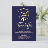 Gold Navy Blue Modern Abschluss Dankeskarte (Stehend Vorderseite)