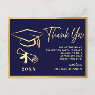 Gold Navy Blue Modern Graduation Party Danke Postkarte
