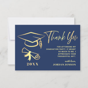 Gold Navy Blue Modern Graduation Party Dankeskarte