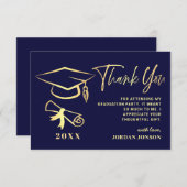 Gold Navy Blue Modern Graduation Party Dankeskarte (Vorne/Hinten)