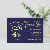 Gold Navy Blue Modern Graduation Party Dankeskarte (Stehend Vorderseite)