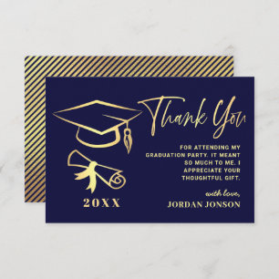 Gold Navy Blue Modern Graduation Party Dankeskarte
