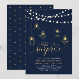 Gold & Navy Blue Modern Surprise Retirement Party Einladung