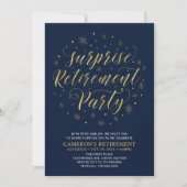 Gold & Navy Blue Modern Surprise Retirement Party Einladung (Vorderseite)