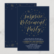 Gold & Navy Blue Modern Surprise Retirement Party