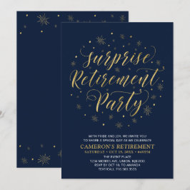 Gold & Navy Blue Modern Surprise Retirement Party Einladung