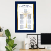 Gold Navy Blue Palm Tropical Wedding Chart Poster (Heimbüro)