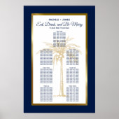 Gold Navy Blue Palm Tropical Wedding Chart Poster (Vorne)