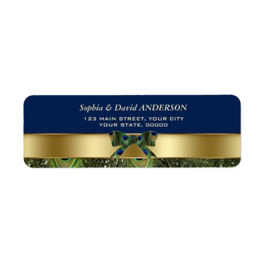 Gold Navy Blue Peacock Feathers Wedding Address (Vorne)