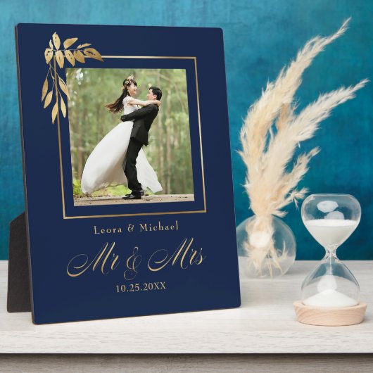 Gold Navy Blue Personalisiert Wedding Keepake Foto Fotoplatte (Seite)
