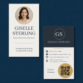 Gold & Navy Blue Photo QR Code Visitenkarte