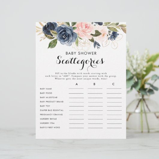 Gold Navy Blue Pink Baby Shooting Scattegories Spi (Stehend Vorderseite)