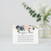 Gold Navy Blue Pink Floral Honeymoon Wish Begleitkarte (Stehend Vorderseite)