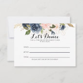 Gold Navy Blue Pink Wedding Song Request Card RSVP Karte (Vorderseite)