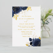 Gold & Navy Blue Rose Hochzeit Real Golden Folieneinladung (Stehend vorne)