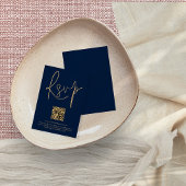 Gold Navy Blue Script Qr Code Hochzeit RSVP Karte