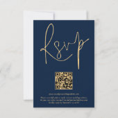 Gold Navy Blue Script Qr Code Hochzeit RSVP Karte (Vorderseite)