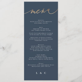 Gold Navy Blue Simple Classic Wedding Menükarte