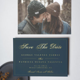 Gold Navy Blue Simple Elegant Foto Save the Date Folieneinladung