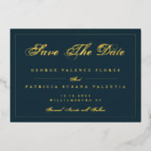 Gold Navy Blue Simple Elegant Foto Save the Date Folieneinladung (Vorderseite)