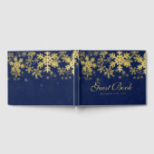 Gold + Navy Blue Snowflakes Weihnachtsgeschenk Gästebuch (Voll)