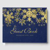 Gold + Navy Blue Snowflakes Weihnachtsgeschenk Gästebuch (Vorderseite)