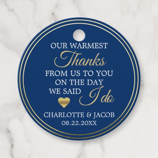 GOLD Navy Blue Wedding Herz herzlich Vielen Dank Geschenkanhänger (Vorderseite)