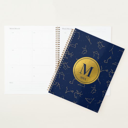 Gold & Navy Blue Zodiac Constellations Monogram Planer (Anzeige)