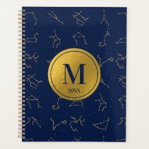 Gold & Navy Blue Zodiac Constellations Monogram