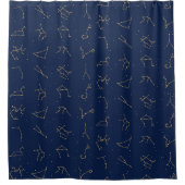 Gold & Navy Blue Zodiac Constellations Pattern Duschvorhang (Vorderseite)