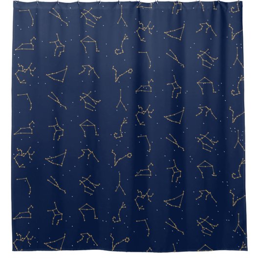 Gold & Navy Blue Zodiac Constellations Pattern Duschvorhang (Vorderseite)