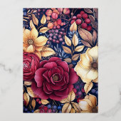 Gold, Navy & Burgund Wein Degustation Brautparty Folieneinladung (Rückseite)