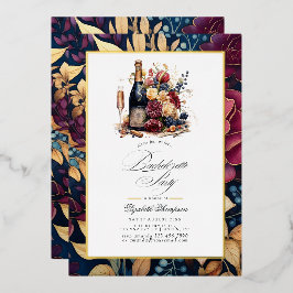 Gold, Navy & Burgund Weinverkostung Bachelorette Folieneinladung