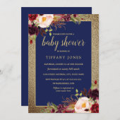 Gold Navy Burgundy Floral Baby Shower einladen Einladung (Vorne/Hinten)