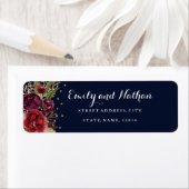 Gold Navy Burgundy Floral Return Address Label (Insitu)