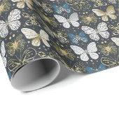 Gold Navy Butterfly Geschenkpapier (Rolleneckpunkt)