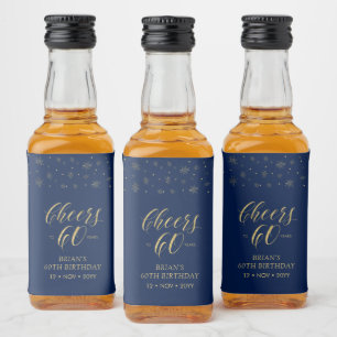 Gold & Navy Cheers 60 Jahre, 60. Geburtstagsfeier Alkoholflaschenetikett
