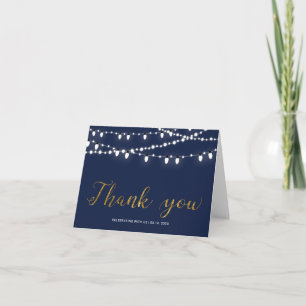 Gold & Navy   Chic Party-Dankeschön mit Lichterket Dankeskarte