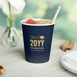 Gold & Navy Confetti 2022 Graduation Party Pappbecher