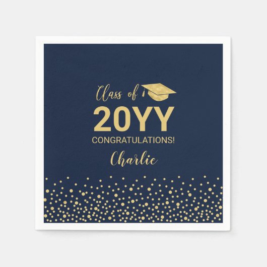 Gold, Navy Confetti Class Party Serviette (Vorderseite)