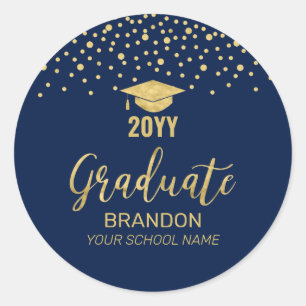 Gold Navy Confetti Graduation Party Gefallen Runder Aufkleber