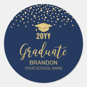Gold Navy Confetti Graduation Party Gefallen Runder Aufkleber