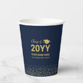 Gold & Navy Confetti Graduation Party Pappbecher (Vorderseite)