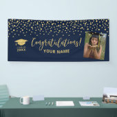 Gold & Navy Confetti Gratulation Abschluss Banner (Messe)