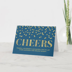 Gold Navy Confetti Weihnachtstochter & Sohn im Jur Feiertagskarte